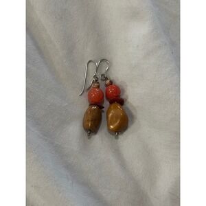 Unique Artisan Beaded Dangle Earrings Natural Stone Coral Accents for Women